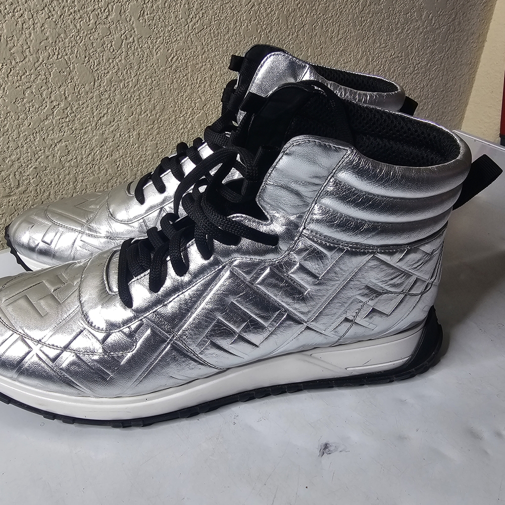 Fendi Silver High-Top Sneakers